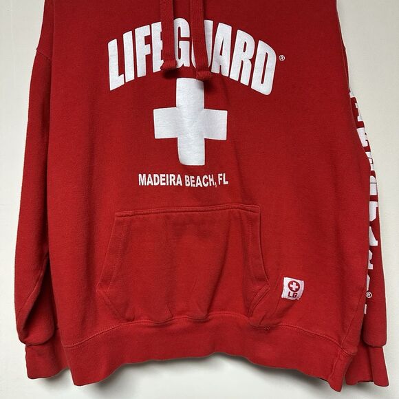 Lifeguard Hoodie Mens Adult L Large Red Sweatshirt Madeira Beach Florida Surf - Picture 3 of 8